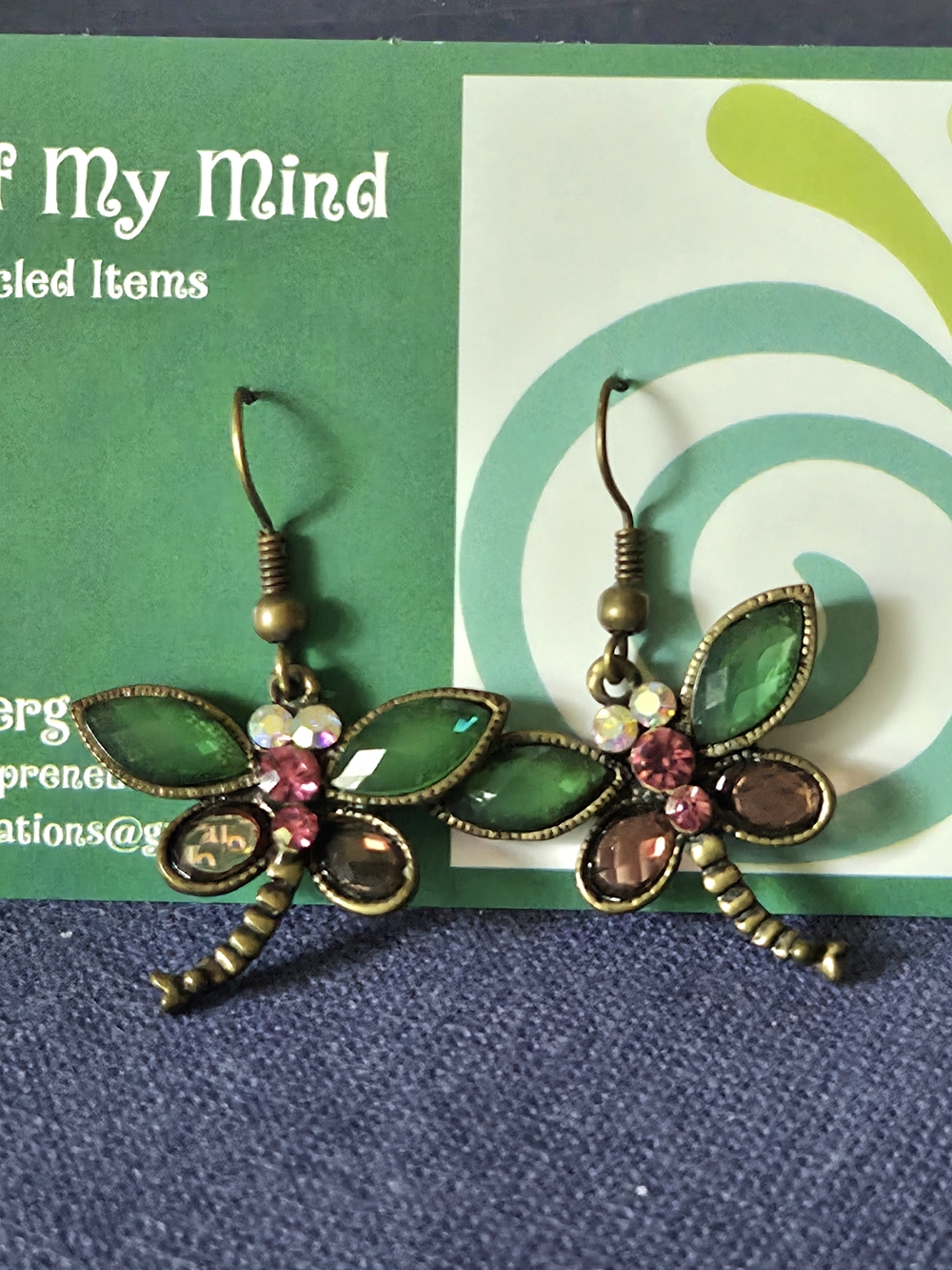 Vintage Turkish Rhinestone Dragonfly Earrings Multicolor